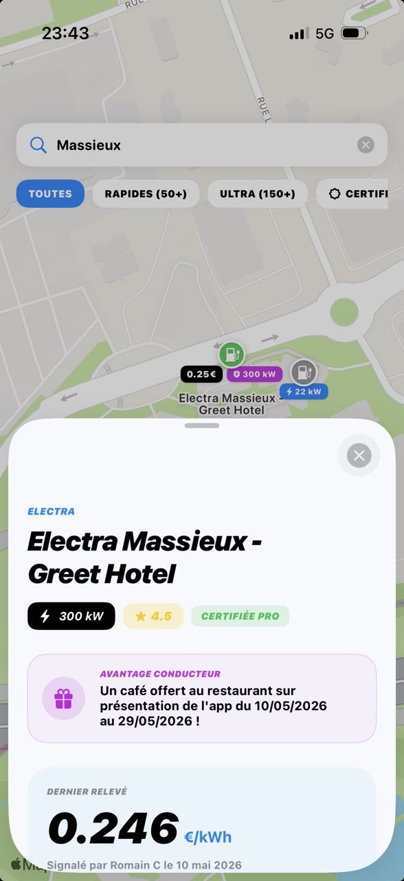 Interface de l'application MyCharge